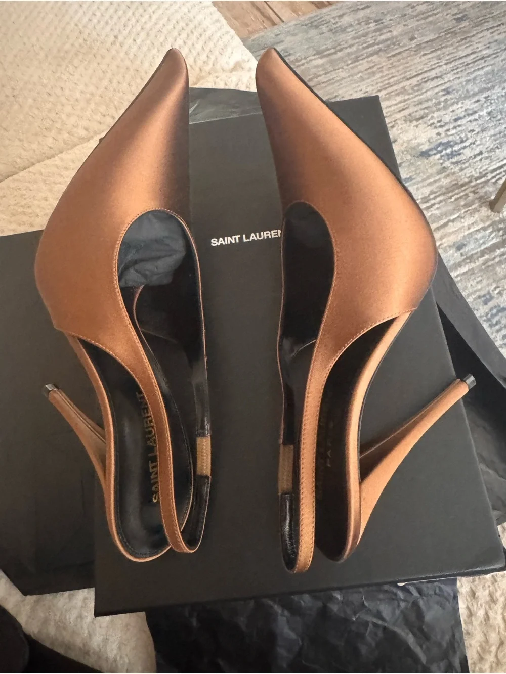 Saint Laurent Bronze Brown Pointed Toe Slingback Pumps - Picture 11 of 12